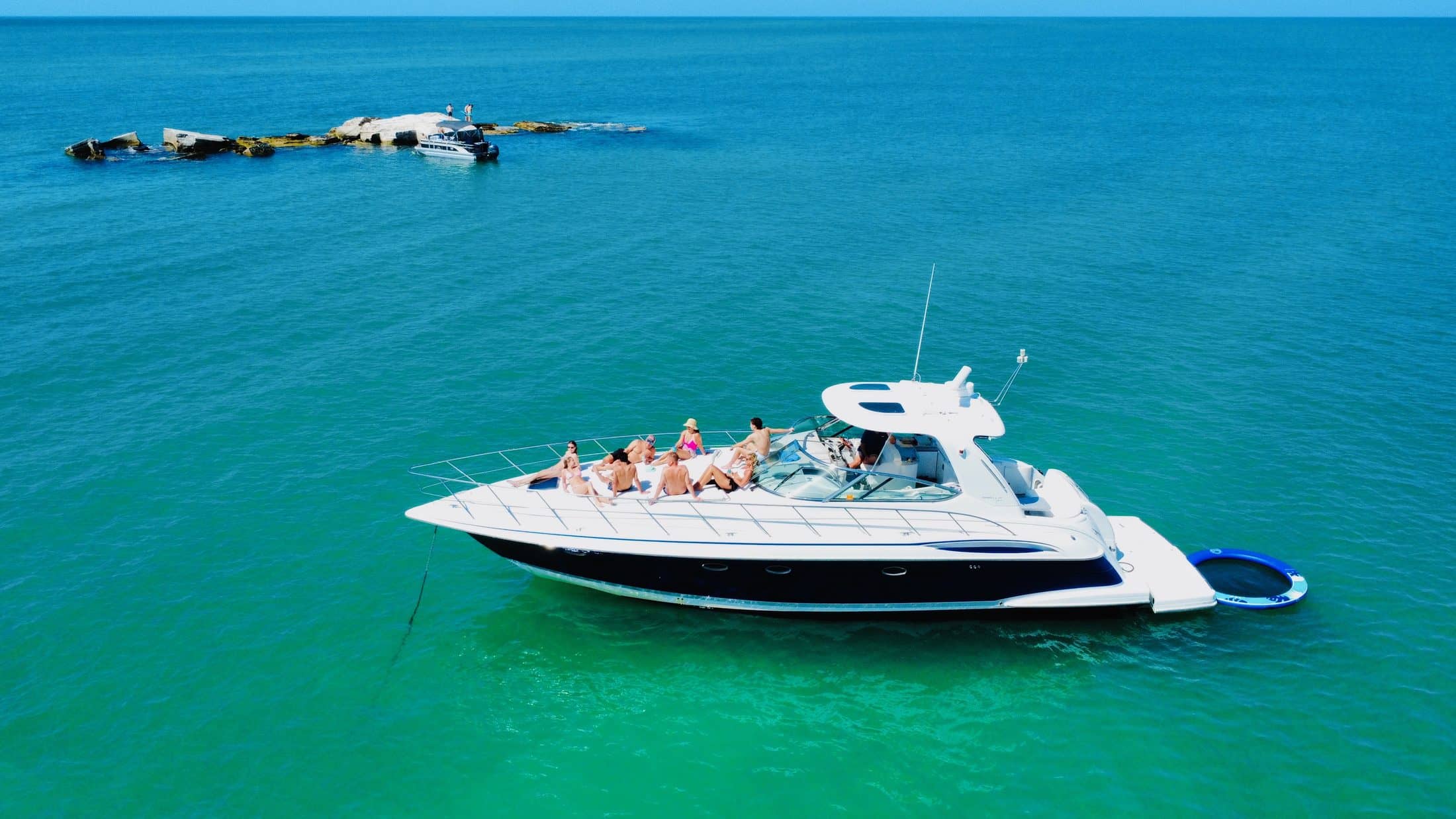 Bow view of the Top Fun luxury yacht from above