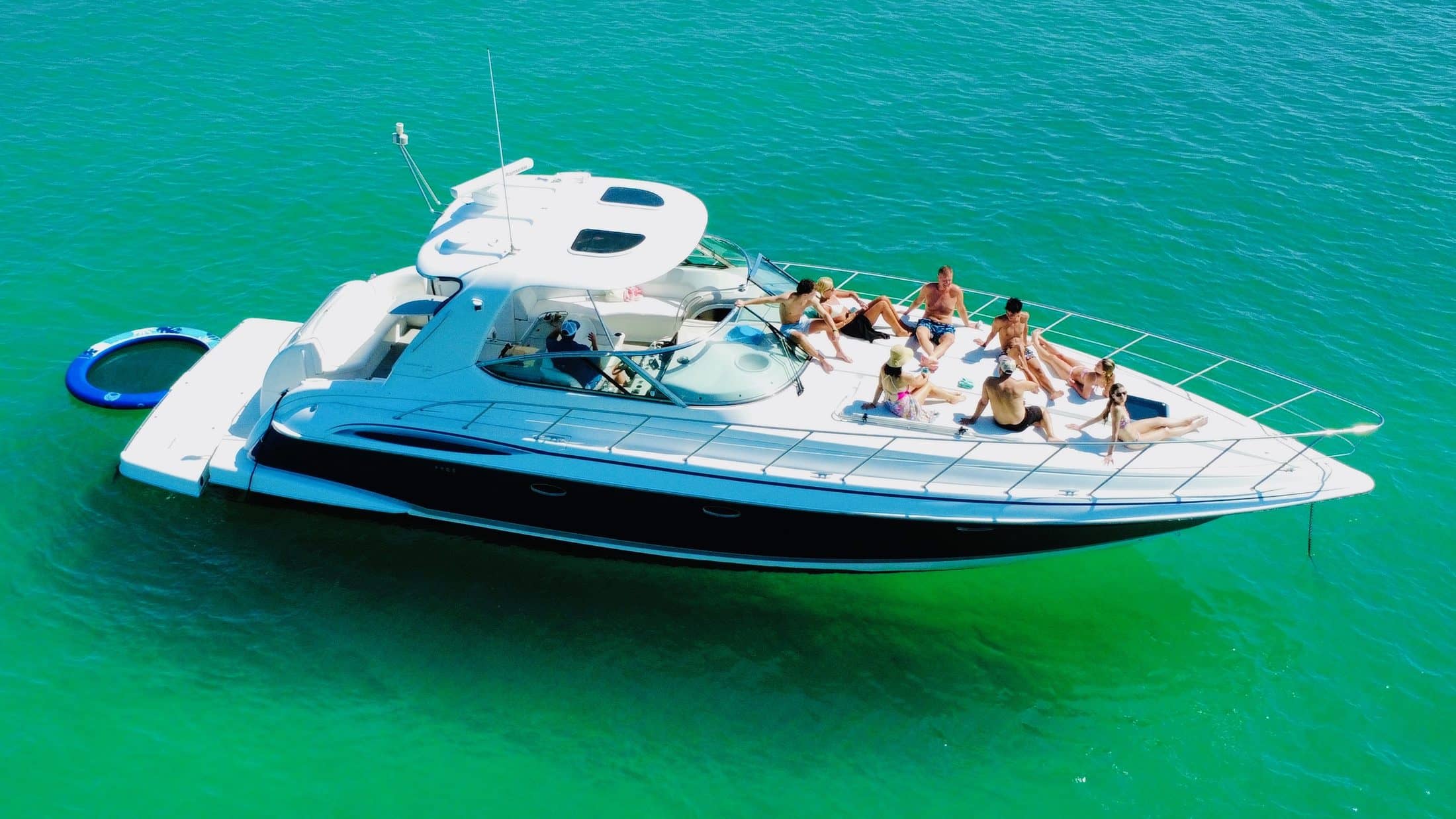 Aerial of Top Fun Charters cruising open water off Bradenton, Florida